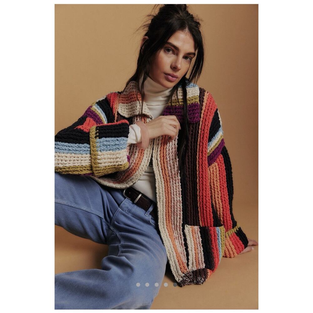 Free People XS Boho Retro Cardigan Sweater Everything Cardi Crochet